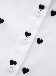 SHEIN Leap Crew Áo sơ mi dài tay in họa tiết chấm bi và trái tim cho mẹ và con gái, dáng rộng, thoải mái, dễ thương - Đen và trắng - Xem 5