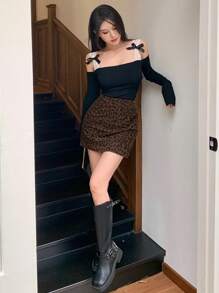 DAZY Women's Leopard Print Mini Bodycon Skirt,Pencil Skirt,Fall Clothes - Brown - View 2