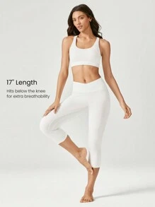 GLOWMODE Legging blanc taille haute avec taille croisée, ligne de hanche en Y, sous-vêtements intégrés résistant à l'écrasement, adapté à l'yoga à faible impact et à l'usage quotidien, 43 cm (17 pouces)