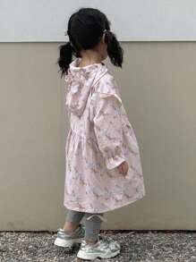 DAZY Young Girls Allover Print Hooded Cardigan, Fall - Pink - View 4