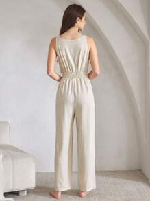 Ocili 女士纯色无袖连身裤家居服 - 卡其色 - 查看 2