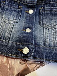 SHEIN Áo khoác denim xanh không tay cổ lông giả dễ thương cho bé gái, Quần áo thu đông cho bé gái - Rửa tối - Xem 6