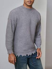 Manfinity Homme Men's Casual Solid Color Frayed Hem Sweater, Spring Autumn