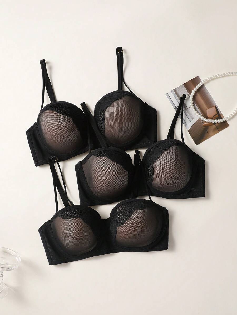 3件套女士钢圈文胸、内衣 - 黑色 - 查看 1