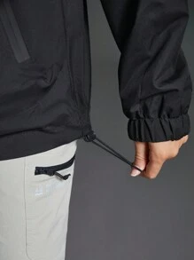 Exploreva Solid Color Front Zip Up Letter Printed Minimalist Sports Jacket, Casual Daily Wear