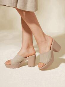 CUCCOO BASICS 女士单带粗跟穆勒凉鞋，优雅夏季高跟凉鞋，适合夏季毕业高跟鞋舞会高跟鞋度假鞋夏季促销返校鞋大学生鞋万圣节圣诞节秋季 - 杏色 - 查看 6