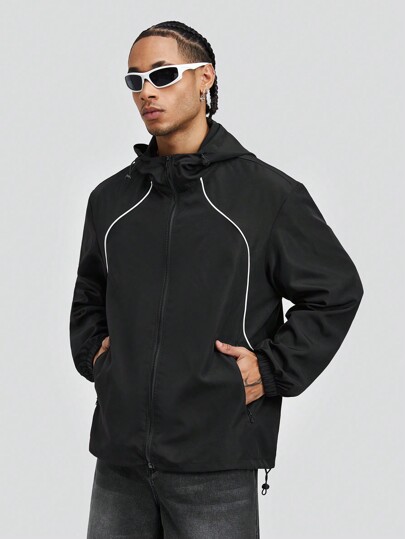 Street Life Veste de baseball à capuche rayée à manches longues avec fermeture éclair pour homme, sport et extérieur