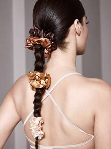 SHEIN MOD 4 件/包女士可爱日常发圈，适合度假、婚礼、学校发带马尾辫固定器发圈发绳 - 咖啡 - 查看 7