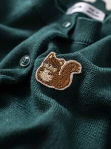 PrepCrw 年轻女孩秋冬学院风绿色单排扣宽松刺绣松鼠长袖开衫返校 - 綠色 - 查看 4