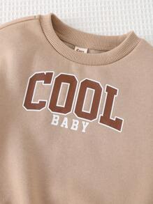 Cozy Pixies 2pcs Baby Boy Letter Pattern Soft Knit Crew Neck Long Sleeve Sweatshirt And Jogger Pants Set - Khaki - View 5