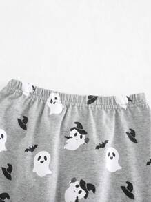 Cozy Pixies 2pcs Newborn Baby Boy Halloween Ghost Pattern Knit Soft Round Neck Romper & Footed Pants Fall Set