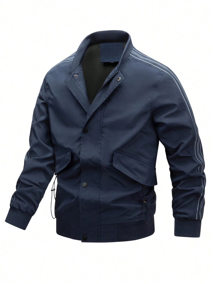 Manfinity Homme Men's Stand Collar Casual Solid Color Flight Jacket - Blue - View 1