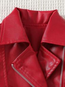Áo khoác da PU dài tay thường ngày cho bé gái, mùa xuân/thu - Đỏ - Xem 5