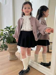 Dazy Kids Quần áo mùa thu cho bé gái, Áo sơ mi in họa tiết hoa toàn thân cho bé gái, Quần áo đi học cho bé gái dịp Lễ Phục Sinh - Màu be - Xem 4