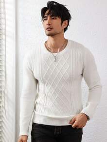 Manfinity Homme Men Solid Cable Knit Sweater - White - View 8