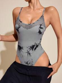 SHEIN Sports Women Random Print Minimalist Casual Sleeveless Jumpsuit - Grey - View 2