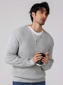 Manfinity Homme Men's Solid Color Simple Daily Long Sleeve Sweater - Light Grey - View 5