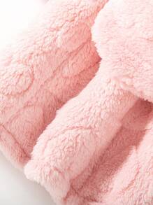 年轻女孩时尚毛绒连帽保暖长裙，带收腰和包，秋冬 - 粉色 - 查看 5