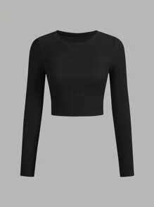 SHEIN EZwear 3pcs Plus Size Set Fitted Cropped Long Sleeve T-Shirts - Multicolor - View 4