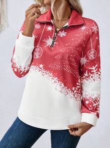 SHEIN LUNE 女士印花半拉链套头衫秋季卫衣 - 彩色 - 查看 5