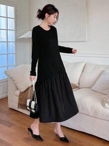 DAZY Women Round Neck A-Line Loose Dress,Ruffle,Fall Clothes Long Sleeve Dress - Black - View 6