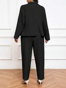 Calvaya Ensemble blazer et pantalon à manches longues simple et unicolore pour femmes grandes tailles, pour un usage quotidien