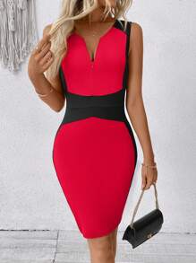 SHEIN Unity 女式夏季优雅撞色拼接修身无袖中长连衣裙