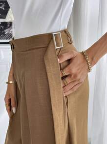 Chiquease Khaki Elegant Wide Leg Trousers - Khaki - View 5