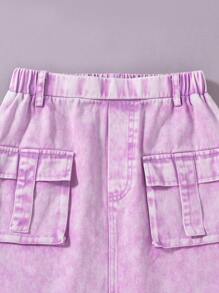 SHEIN Bộ áo liền quần cho bé gái Tween & Bộ váy tổng thể denim màu tím hồng có túi, thời trang và hợp thời trang - trắng - Xem 4