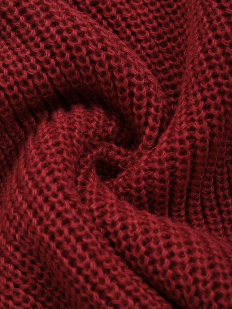 DAZY 纯色圆领长袖简约套头衫秋季毛衣、休闲日常穿着、长袖上衣 - 紅色 - 查看 8