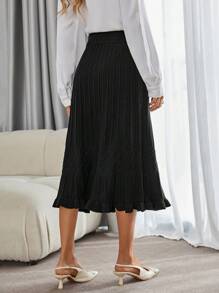 Aveloria French Style Fashion Solid Color Elegant Ladies' Long Sweater & A-Line Skirt Set, Teachers Outfit - Black - View 6