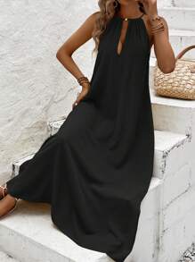 Chiquease Solid Color Backless Dress, Vacation & Casual - Black - View 3