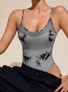 SHEIN Sports Women Random Print Minimalist Casual Sleeveless Jumpsuit - Grey - View 3