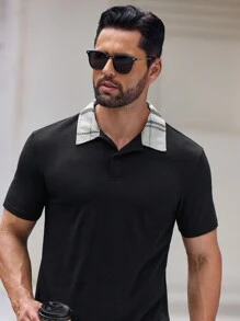 Manfinity ModaGents 2pcs  Solid Color Patchwork Short Sleeve Casual Top And Shorts Set