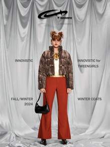 SHEIN Velvet Crop Jacket For Teen Girls, Fashionable Short Coat With Collar, Suitable For Party Or Daily Wear, Can Be Paired With Shoulder Bag, Backpack, Crossbody Bag, Baseball Cap, Beret, Boots, Sneakers, Sunglasses, Earphones - Coffee Brown - View 2