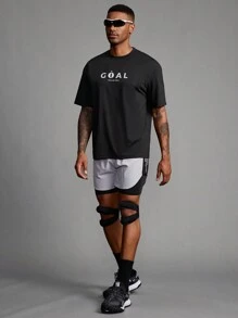 Coreblaze Boyfriend Style Men's Minimalist Printed Crew Neck Short Sleeve Sports T-Shirt - Black - View 3