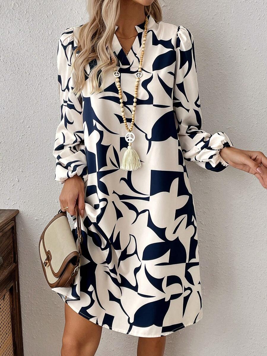 EMERY ROSE Women's Geometric Pattern Casual Daily Long Sleeve Dress