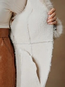 Anewsta Thickened Fluffy Trimmed Fluffy Furry Cinched Waist Regular Jacket For Women - Apricot - View 9
