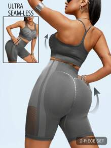 Innovista Bộ đồ thể thao liền mạch co giãn cao 3D Lines dành cho nữ, Bộ 2 món, Áo ngực thể thao nâng đỡ lưng Racerback & Quần bó tập luyện Biker, Bộ đồ hai món thường ngày & tập luyện, Chạy xe đạp, Phòng tập yoga - Xám - Xem 8