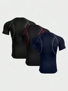 GymBeat 3件/套男友风男士春秋健身压缩速干透气短袖圆领运动T恤健身服男友风男士基础款T恤 - 彩色 - 查看 2