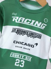 男婴时尚赛车和字母印花长袖 T 恤，休闲装 - 墨綠色 - 查看 5