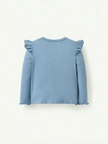 Cozy Pixies 2pcs Baby Girl Ruffled Collar Long Sleeve Top And Wave Hem Pants Thin Set