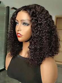 Kinky Curly Bob 13 X 4 X 1 T-Part Lace Natural Black Wig Short Curly Wig Cheap Hair Replacement Wig Daily Use - SNatural - View 2