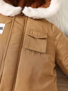 SHEIN 新生儿男女宝宝加厚保暖抓绒连帽连体衣，字母拼接设计，适合秋冬季户外活动和滑雪 - 彩色 - 查看 7