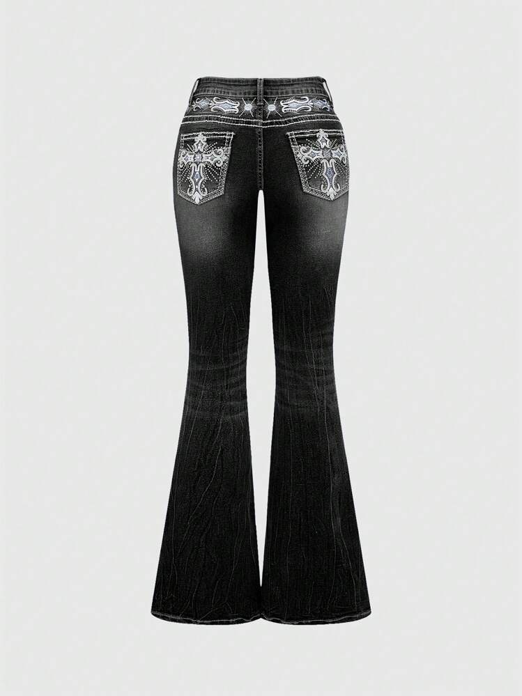 パンツ 5351 shirring flared denim Y2K archive ROMWE Grunge Punk Y2K Vintage Flare Jeans For Women, Pocket