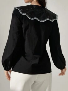 Modelyn Áo sơ mi nữ tay dài cài nút thêu hoa thường ngày - màu đen - Xem 2