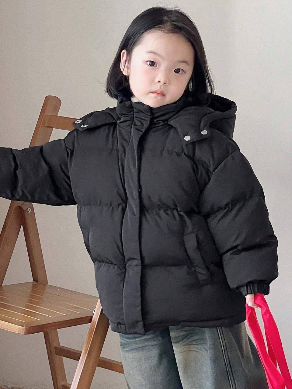 Girls' Plain Padded Coat, Young Girl Fall Clothes