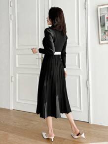 DAZY 女式拼色圆领中长款针织毛衣连衣裙，秋季服装 - 黑色 - 查看 2