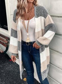 EMERY ROSE Long Sleeve Casual Colorblock Cardigan - Black - View 3