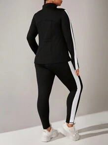 SHEIN Rhythm Era 大码女式 V 领长袖上衣和裤子，运动夜跑套装，健身女士套装 - 彩色 - 查看 2